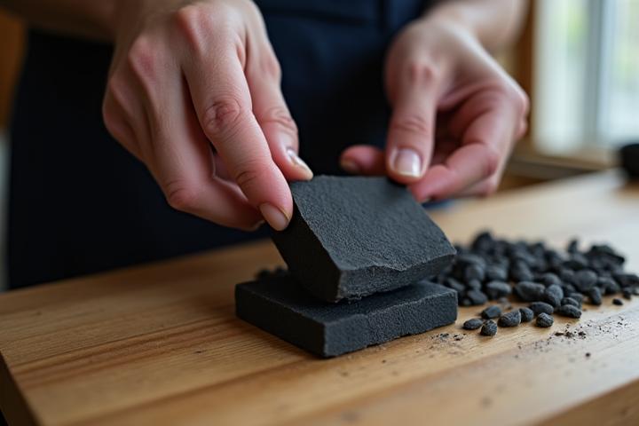 職人が手作業で備長炭を一本一本検査している