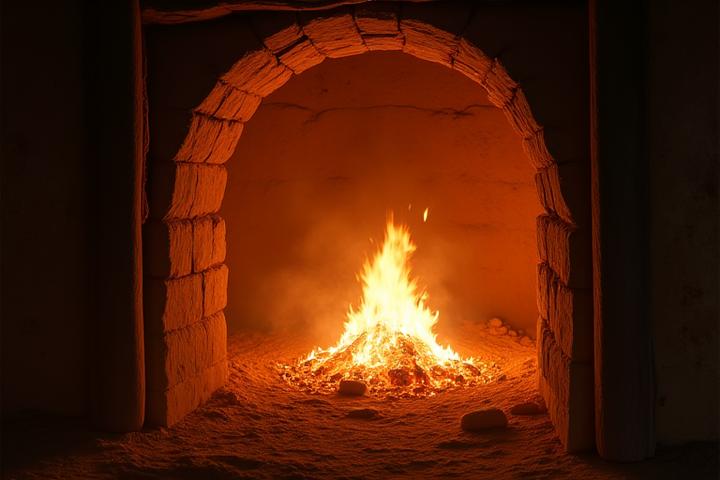 伝統的な登り窯で長時間焼成される木炭