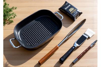 炭火焼きの道具が整然と並べられている様子