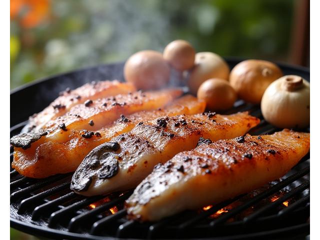 秋のキノコやサンマなどの食材を炭火焼きにしている様子
