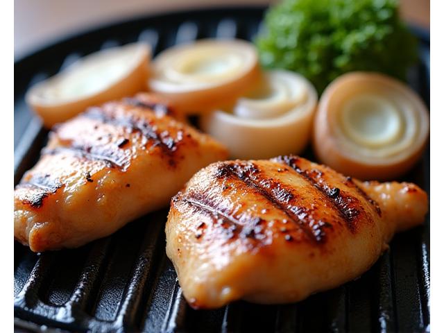 春野菜と鶏肉の炭火焼き、明るい食卓