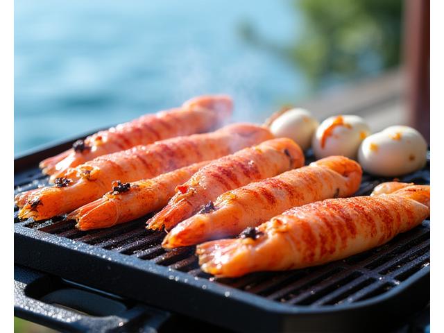 夏にぴったりの新鮮な魚介類の炭火焼き