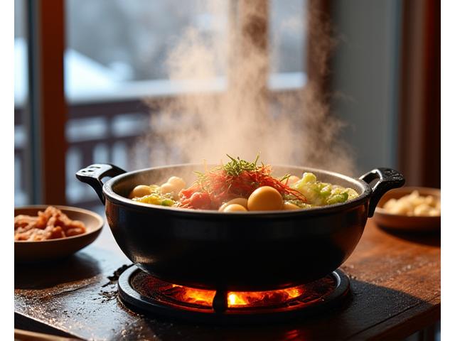 冬の時期に炭火で調理された温かい鍋料理