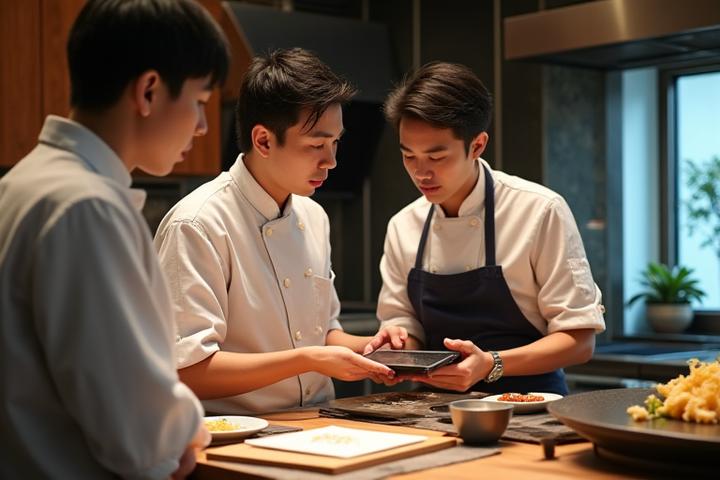 料理人とコンサルタントがメニューについて議論している様子