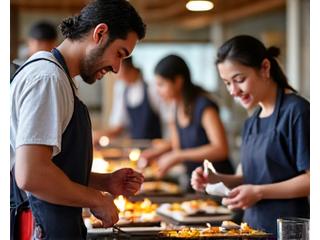 ワークショップで炭火焼きを学ぶ人々