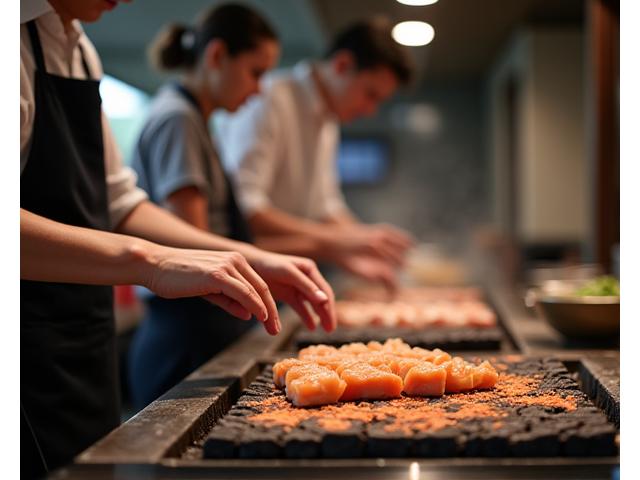 中級者向け応用コースで真剣に焼く参加者たち