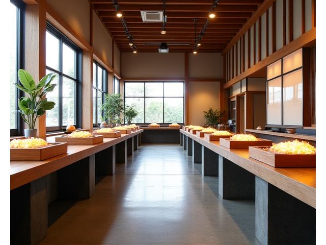 最新設備を備えた清潔な炭火焼きワークショップ内部